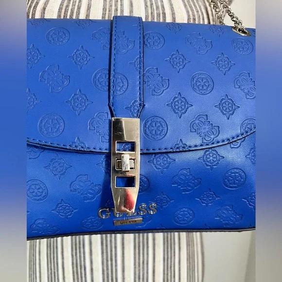 GUESS NWOT Blue Peony Debossed Logo Crossbody Shoulder Bag - Picture 8 of 14